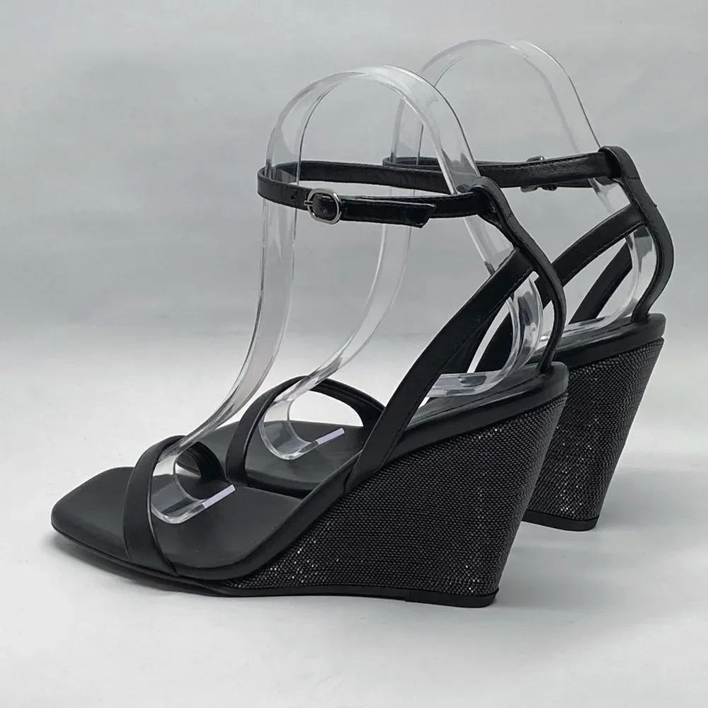 Brunello Cucinelli Monili Embellished Strappy Wedge Leather Sandals size 36